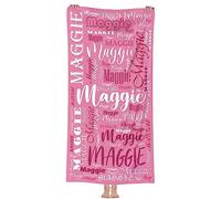 Jodimitty Personalised Beach Towel Custom Name Microfibre/Polyester Cotton, Lightweight Quick Dry Sand Free, All Text Pattern Beach Towel for Adults Kids, 60x120cm/76x152cm/90x180cm (Rose Pink)