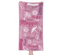 Jodimitty Personalised Beach Towel Custom Name Microfibre/Polyester Cotton, Lightweight Quick Dry Sand Free, Summer Element Pattern Beach Towel for Adults Kids, 60x120cm/76x152cm/90x180cm (Pink)