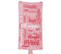 Jodimitty Personalised Beach Towel Custom Name Microfibre/Polyester Cotton, Lightweight Quick Dry Sand Free, All Text Pattern Beach Towel for Adults Kids, 60x120cm/76x152cm/90x180cm (Pink)