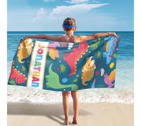 Jodimitty Personalised Beach Towel for Boy Dinosaur Pattern, Microfibre Towel Quick Dry Lightweight Sand Free Beach Towel, Personalised Gift for Boy Men, 60x120cm/76x152cm/90x180cm