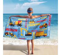 Jodimitty Personalised Beach Towel for Boy Engineering Vehicle Car Pattern, Microfibre Towel Quick Dry Lightweight Sand Free Beach Towel, Personalised Gift for Boy Men, 60x120cm/76x152cm/90x180cm