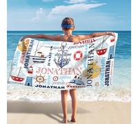 Jodimitty Personalised Beach Towel for Boy Nautical Pattern, Microfibre Towel Quick Dry Lightweight Sand Free Beach Towel, Personalised Gift for Boy Men, 60x120cm/76x152cm/90x180cm