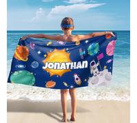 Jodimitty Personalised Beach Towel for Boy Space Pattern, Microfibre Towel Quick Dry Lightweight Sand Free Beach Towel, Personalised Gift for Boy Men, 60x120cm/76x152cm/90x180cm