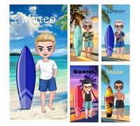 Jodimitty Personalised Beach Towel Microfiber, Cartoon Boy Dress Up Free DIY Character Custom Name, for Beach Pool Bath Family Gatherings Party Favours, 60x120cm/76x152cm/90x180cm