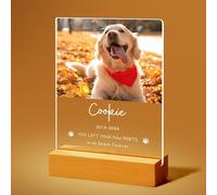 Jodimitty Personalised Pet Memorial Plaque Acrylic Panel optional LED Light & Wooden Base, Custom Color Photo & Name & Life Span & Message, Dog Cat Memorial Gifts, 5x7in / 6x8in (Style D)