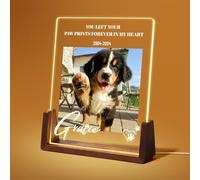 Jodimitty Personalised Pet Memorial Plaque Acrylic Panel optional LED Light & Wooden Base, Custom Color Photo & Name & Life Span & Message, Dog Cat Memorial Gifts, 5x7in / 6x8in (Style A)