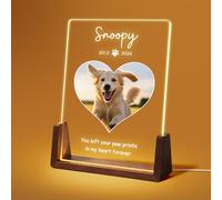 Jodimitty Personalised Pet Memorial Plaque Acrylic Panel optional LED Light & Wooden Base, Custom Color Photo & Name & Life Span & Message, Love Heart Dog Cat Memorial Gifts, 5x7in / 6x8in (Style E)