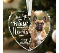 Jodimitty Personalised Pet Memorial Plaque Glass Ornament 8CM, Custom Photo and Name and Life Span, Cat Dog Memorial Gift for Loss of Pet, with 30cm Ribbon (Love Heart)