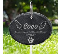 Jodimitty Personalised Pet Memorial Plaque with Hook Stake, Custom Name & Life Span & Message & Pattern, Engraved Plaques Stand Grave Stones Dog Cat Memorial Gifts Keepsakes (Oval)