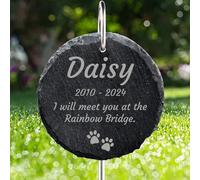 Jodimitty Personalised Pet Memorial Plaque with Hook Stake, Custom Name & Life Span & Message & Pattern, Engraved Plaques Stand Grave Stones Dog Cat Memorial Gifts Keepsakes (Round)