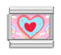 Jodimitty Pink Love Heart Cherry Theme Italian Charm Bracelet Silver Stainless Steel Charm, Gifts for Lover, fits all 9mm Charm Bracelet (Blue Pink Heart)