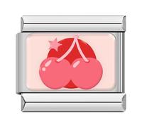 Jodimitty Pink Love Heart Cherry Theme Italian Charm Bracelet Silver Stainless Steel Charm, Gifts for Lover, fits all 9mm Charm Bracelet (Cherry)