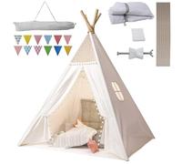 Jodimitty Teepee Tent for Kids Cotton Canvas Play Tents Indoor Outdoor, Gift for Girls Boys, Foldable & Portable Wigwam Tipi Play House, Breathable Window Design with Storage Bag, 120x120x160cm