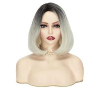 Jodiss Short Bob Wig, Ombre Black to Grey Synthetic Fiber, Medium Density Curly Style for Halloween Costume Party Cosplay, Adult Men