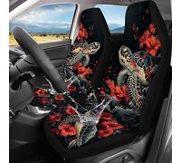 Jodoolang Car Seat Cover Set for Front Seat Only, 2 Pack Black Sea Turtle Hibiscus Waterproof Auto Front Seat Protector for Women Car Interior Accessories