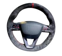 Jodriva Car Steering Wheel Cover, for Seat, for Leon 5F, for Mk3, for Ibiza 6J, for Tarraco, for Arona, for Ateca, for Alhambra Black Car Steering Wheel Cover(BLACK Red Thread)