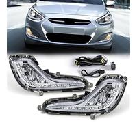 Jodriva For Hyundai, Accent 2012 2013 2014 2015 2016 2017 Front Bumper Clear Lens Fog Lamps LED Daytime Running Light Waterproof 12V Fog Lamp Car Fog Light Assembly