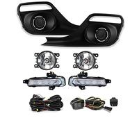 Jodriva For Swift, 2018 2019 Car Front Fog Lamp LED Daytime Running Lights DRL Turn Signal Lamp With Wire Switch 12V Accessories Fog Lamp Car Fog Light Assembly(Black A WHOLE SET)