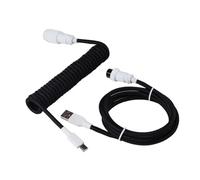 Jodriva LANO Custom Paracord Coiled Mechanical Keyboard Type C Data Spring Cable GX16 Aviator Coil Spiral Usb Gaming Car Tailgate Cable Replacement(Black white)