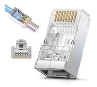 JODROAD Shielded RJ45 Cat6 Cat6A Pass Through Connectors - 3 Prong 8P8C Gold Plated Ethernet Ends for FTP/STP Network Cable & Solid Wire 20Pack