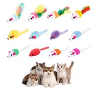 Jodsen 12 Pieces Cat Mice Toys Wee Kitten Mice Rattle Small Mouse Catnip Toys with Feather Tail Furry Interactive Cat Toy Mixed Pack Cat Plush Mouse Toy for Indoor Outdoor