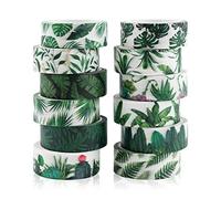Jodsen 12 Rolls Washi Tape Set Green Plants Palm Leaf Multi-Pattern Decorative Masking Tape Japanese Washi Paper Stickers Washi Masking Tapes for Scrapbooking Gift Wrapping DIY Arts Crafts