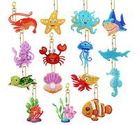 Jodsen 15 Pieces 5D DIY Diamond Painting Keychain Ocean Series Full Drill Diamond Painting Key Rings Kits Diamond Art Keyrings Crystal Rhinestone Pendant Decoration Art Craft for Girls Women