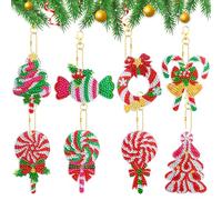 Jodsen 8 Pcs Christmas Diamond Art Painting Keyrings Kit Christmas Tree Candy 5D Double Side Christmas DIY Keychains Diamond Paintings Kits Full Drill Diamond Keyrings Christmas Handmade Gifts