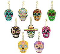 Jodsen 9 Pcs Halloween Diamond Painting Keychains, Skull Shaped Full Drill Diamond Art Kits Key Rings, 5D DIY Mosaic Diamond Craft Pendant for Key Case, Purse, Phone, Bag, Art Craft