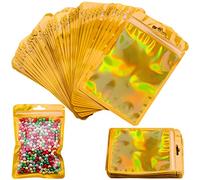 Jodsen Mylar Foil Ziplock Bags,100Pcs Resealable Smell Proof Food Storage Bags Holographic Packaging Bags Clear Flat Foil Pouch for Home Coffee Beans Outdoor Cookies Jewelry (10 * 15cm, Gold)