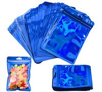 Jodsen Mylar Foil Ziplock Bags,100Pcs Resealable Smell Proof Food Storage Bags Holographic Packaging Bags Clear Flat Foil Pouch for Home Coffee Beans Outdoor Cookies Jewelry (10 * 15cm, Dark Blue)