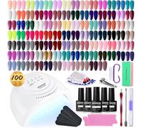 JODSONE 100 PCS Gel Nail Polish Starter Kit With UV Light - 95 Macaron and Dark Colors, No Wipe Base Coat, Top Matte Coat, Long Lasting Shine
