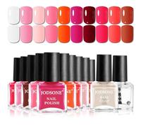 JODSONE 12 PCS Nail Polish Set With 10 Pink Colour Combo, 2 PCS Base And Top Coat,Fast Drying Nail Polish For Women Beauty Gift