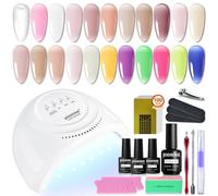 JODSONE Builder Gel Nail Kit with U V Light Base Top Coat 20 Colors High Shine Builder Gel and 100 PCS Extension Stickers