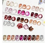 JODSONE Cat Eye Gel Nail Polish Set Pink Rose Red Sliver Collection 10 Colors Holographic Sparkle Cat Eye with Base Coat Top Coat Magnet DIY Nail Art Gift