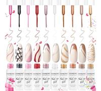 JODSONE Gel Liner Nail Art Kit - 10 Colors Glitter Red Black Pink, Gel Nail Pens for Nail Art with Thin Brush, Gel Nail Polish Need U V Lamp Cured at Home, Salon Design, Valentines Gifts for Women