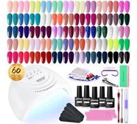 JODSONE Gel Nail Polish Kit 60 PCS with U V Light Soak off Base Top Coat Gel Polish 55 Shine Colors Gel Nail Kit Bright and Dark Brown Wine Red Series Manicure Set for Women and Girls