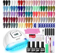 JODSONE Gel Nail Polish Kit with U V Light 32 Colors Gel Polish Nail + 4 Functional Adhesive Bottles Kit Soak Off Manicure Tools Gifts for Women