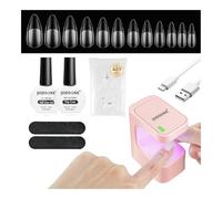JODSONE Mini Nail Lamp KIT 480PCS Long Almond Nails Quick-Dry Gel Nail Lamp Transparent Nail Tips Nail Glue&Top Coat Portable U V LED Curing Lamp for Manicure Starters DIY Nail Art