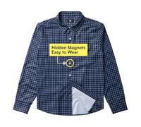 Joe & Bella Magnetic Shirt for Men | Men's Adaptive Button-Down Shirt with Magnetic Buttons and Lightweight Stretch Fabric, Navy Check, Medium