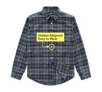 Joe & Bella Men's Magnetic Button Flannel Shirt - Adaptive Magnetic Shirts for Men, Blue Plaid, Large