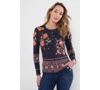 Joe Browns Alice Printed Ribbed Henley Top In Blue Blue