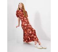Joe Browns Women's Oversized Autumnal Floral Vintage Puff Sleeve High-Neck Jersey Midi Dress, Petite, Brown, UK 12