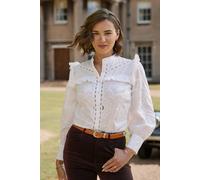 Joe Browns Beautiful Embroidered Button Through Blouse With Frill Detail In White White