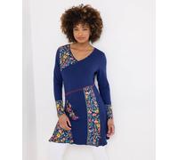 Joe Browns Women's Fashion Blanket Stitch Floral Embroidered Panelled Jersey Tunic, Regular Fit, Blue, UK 8