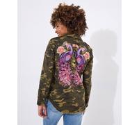 Joe Browns Women's BOUTIQUE Embroidered Back Camo Jacket, Relaxed, Green, UK 18