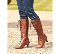 Joe Browns Women's Brogue Detail Leather Lace Up Long Knee High Boots, Vintage Brown, 6 UK