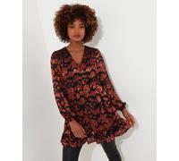 Joe Browns Burnt Floral V-Neck Long Sleeve Tunic Dress With Elasticated Waist In Bronze Bronze 8
