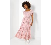 Joe Browns Women's Crinkle Butterfly Print Maxi Dress, Regular, Pink, UK 10