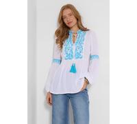 Joe Browns Crinkle Tunic Top With Tassel Tie And Embroidered Detail In White White